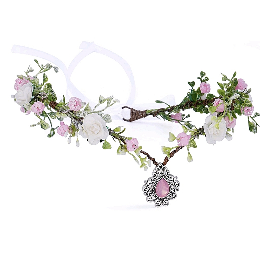 Pink Flower Crown- Handmade Halo floral wreath Elven Headband Tiara Adjustable